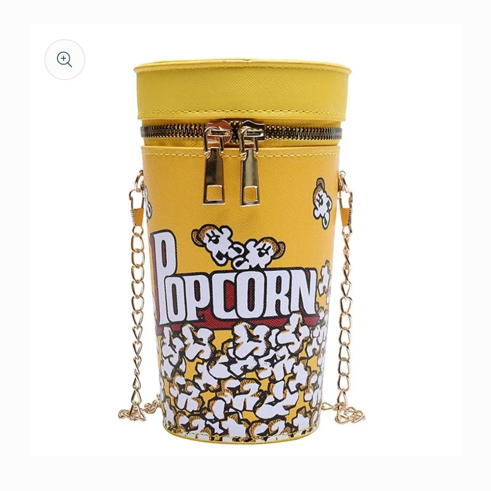 Popcorn Crossbody Cylindrical Bag With Gold toned chain
